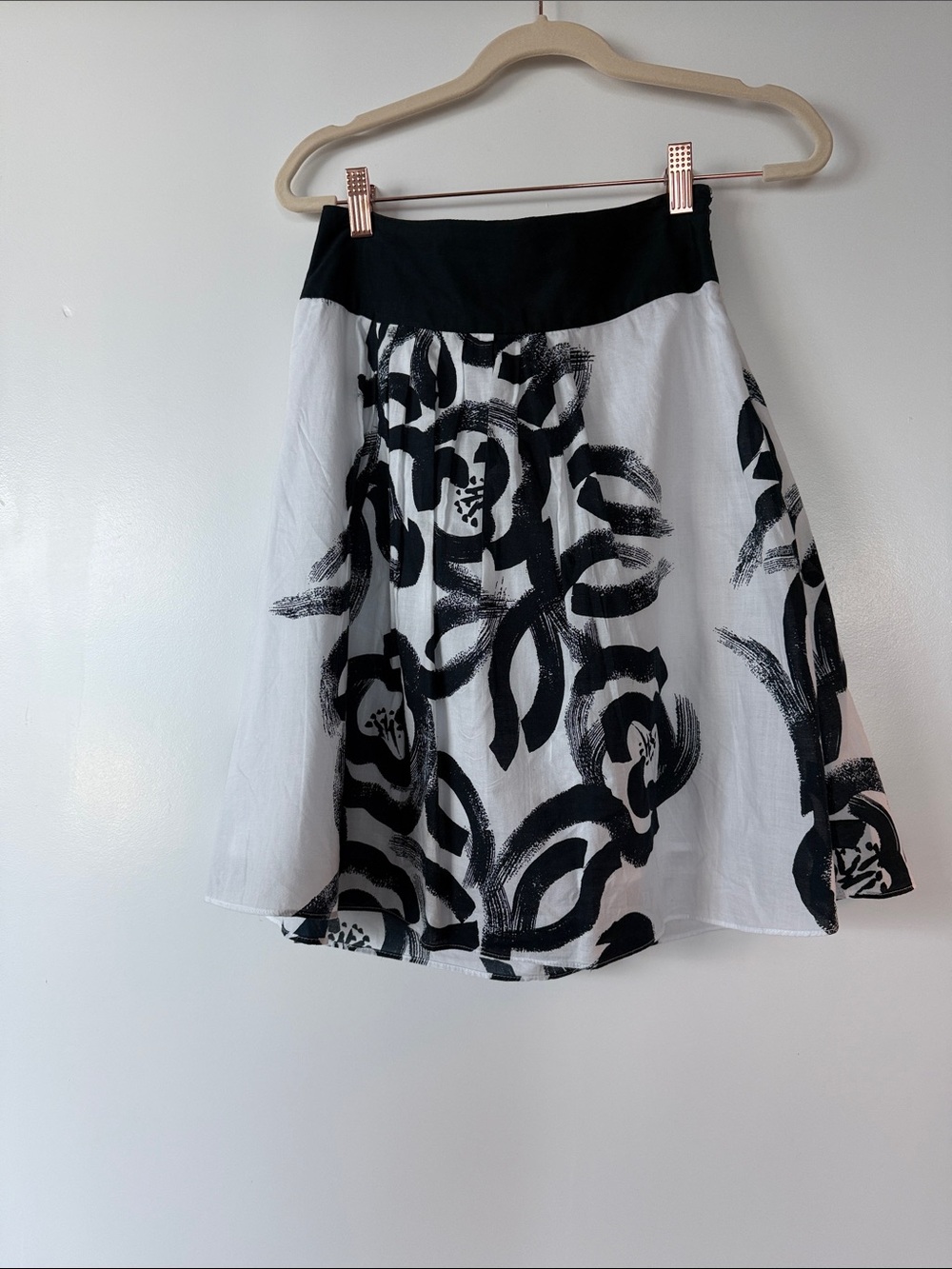 Black & White Floral Circle Skirt with Contrast Waistband